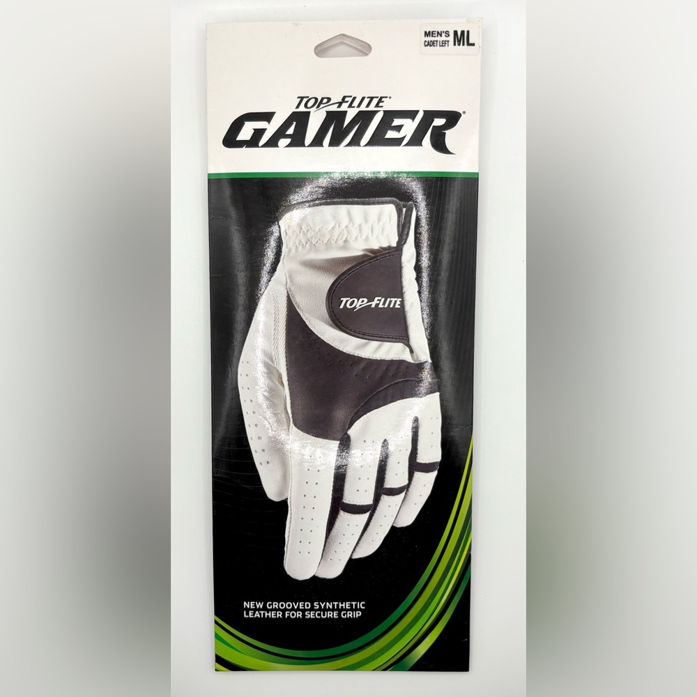 Top-Flite Gamer Men's Cadet Left Golf Glove White Black Synthetic Leather NIP